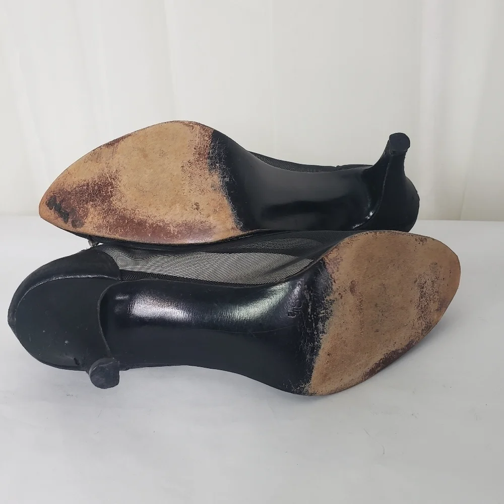 Vintage Stuart Weitzman for Mr. Seymour black satin mesh beaded pumps 8.5